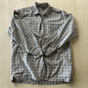 Vintage Y2K INTRINSIC Shirt Mens Large Gray Plaid Long Sleeve Button Up Cotton
